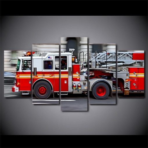 22994-NF Fire Engine Car & Motor - 5 Panel Canvas Art Wall Decor