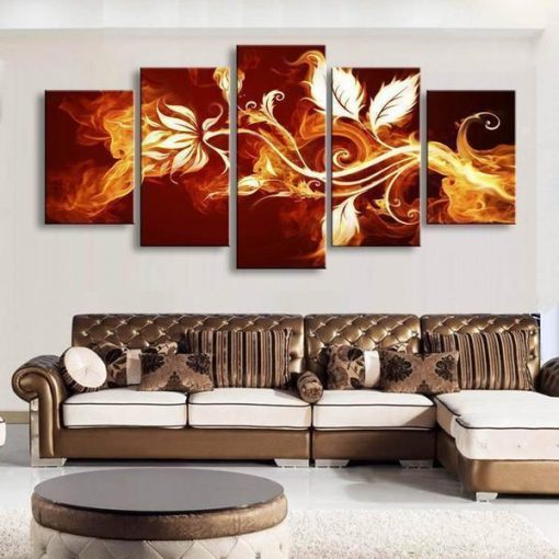 23478-NF Fire Flowers Abstract - 5 Panel Canvas Art Wall Decor