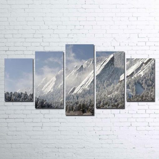 22599-NF Flatirons Snow Mountain Mountains Nature - 5 Panel Canvas Art Wall Decor