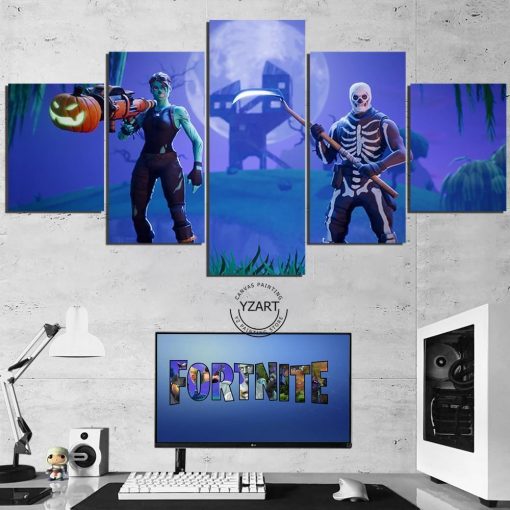 22506-NF Fortnite Skull Trooper Gaming - 5 Panel Canvas Art Wall Decor