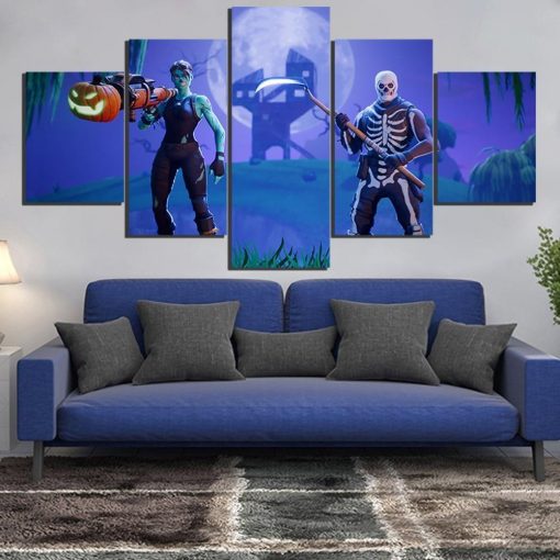 22506-NF Fortnite Skull Trooper Gaming - 5 Panel Canvas Art Wall Decor