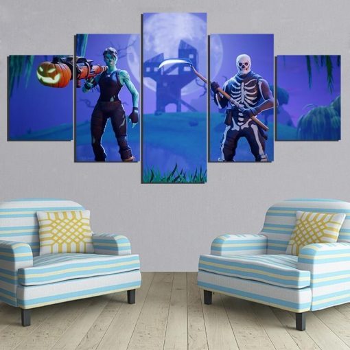 22506-NF Fortnite Skull Trooper Gaming - 5 Panel Canvas Art Wall Decor