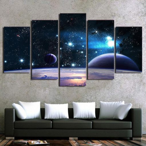 22987-NF Galaxy Starry Sky Space Universe - 5 Panel Canvas Art Wall Decor