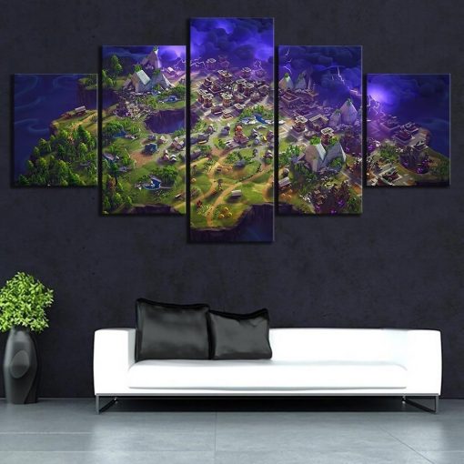 22216-NF Game Map Fortnite Gaming - 5 Panel Canvas Art Wall Decor