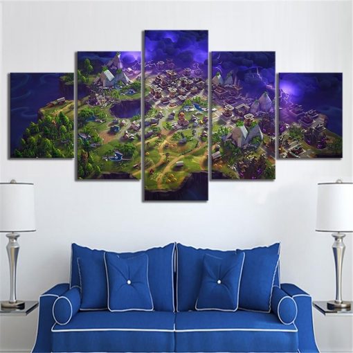 22216-NF Game Map Fortnite Gaming - 5 Panel Canvas Art Wall Decor