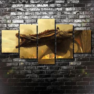 23460-NF Game Of Thrones Dragon Dracarys Movie - 5 Panel Canvas Art Wall Decor