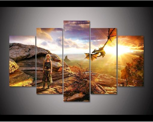 22986-NF Game Of Thrones Dragon Mother Daenerys Targaryen Movie - 5 Panel Canvas Art Wall Decor
