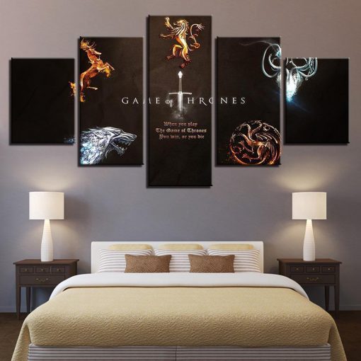 22745-NF Game Of Thrones Families Sigil Live Or Die Movie - 5 Panel Canvas Art Wall Decor
