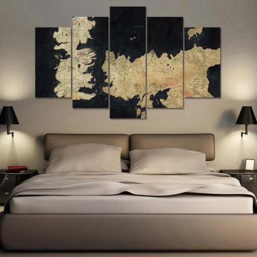 22746-NF Game Of Thrones Inspired Map 2 Movie - 5 Panel Canvas Art Wall Decor