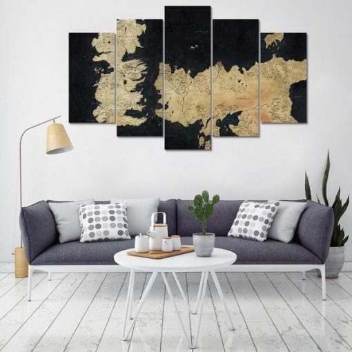 22746-NF Game Of Thrones Inspired Map 2 Movie - 5 Panel Canvas Art Wall Decor