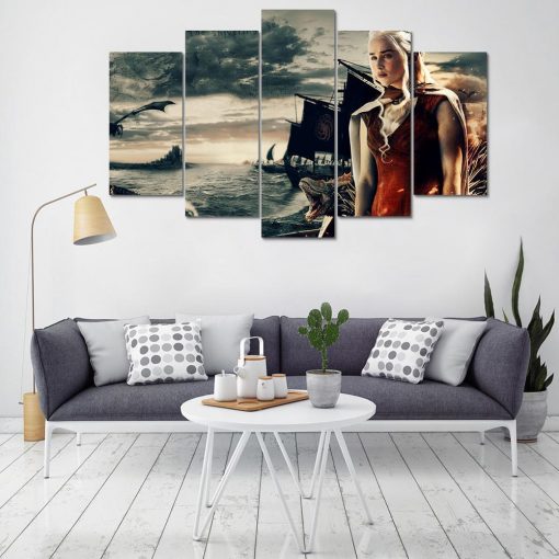 23470-NF Game Of Thrones Silver Lady Mother Of Dragons Movie - 5 Panel Canvas Art Wall Decor