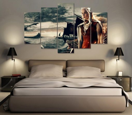 23470-NF Game Of Thrones Silver Lady Mother Of Dragons Movie - 5 Panel Canvas Art Wall Decor