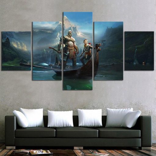 23463-NF God Of War Kratos & Atreus On the River Gaming - 5 Panel Canvas Art Wall Decor