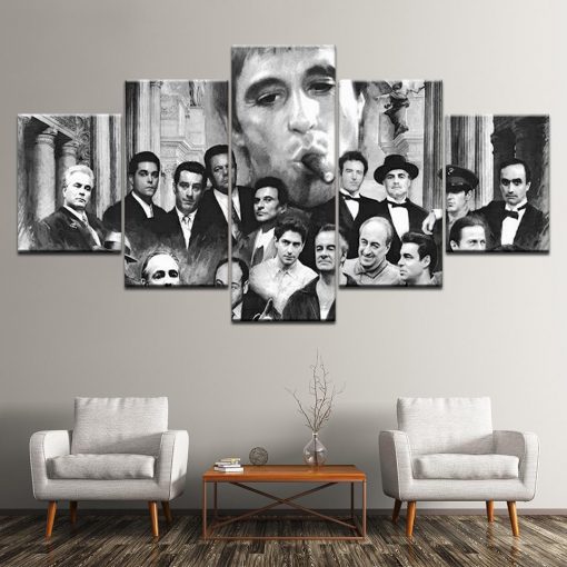 22988-NF Godfather Scarface Movie - 5 Panel Canvas Art Wall Decor