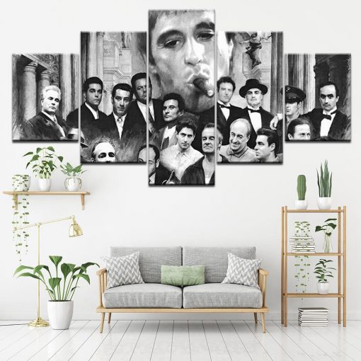 22988-NF Godfather Scarface Movie - 5 Panel Canvas Art Wall Decor