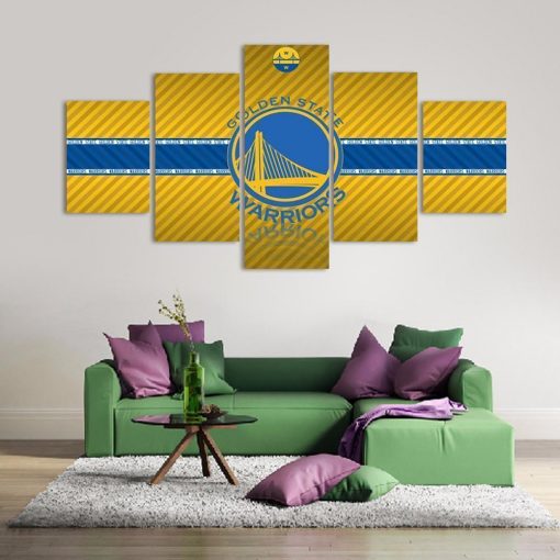 22503-NF Golden State Warrior Logo Basketball - 5 Panel Canvas Art Wall Decor