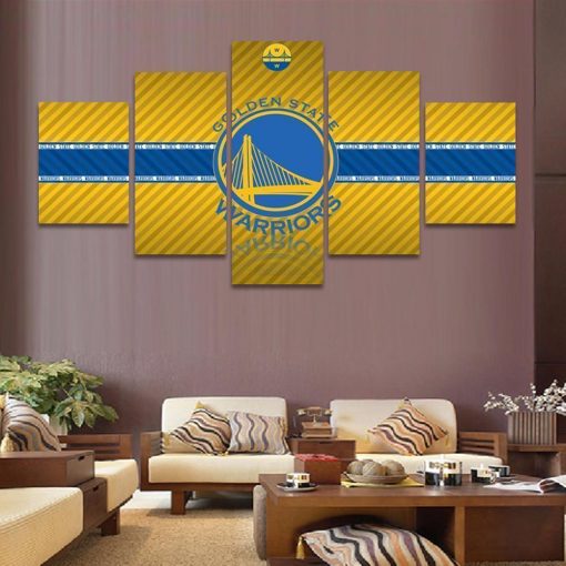 22503-NF Golden State Warrior Logo Basketball - 5 Panel Canvas Art Wall Decor