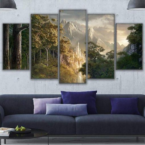 22502-NF Gondor Castle Lord Of The Rings Movie - 5 Panel Canvas Art Wall Decor