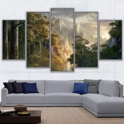 22502-NF Gondor Castle Lord Of The Rings Movie - 5 Panel Canvas Art Wall Decor