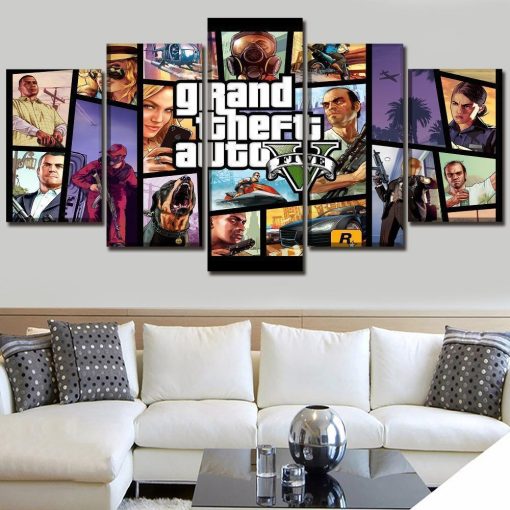 23452-NF Grand Theft Auto V Character Posters 3 Gaming - 5 Panel Canvas Art Wall Decor