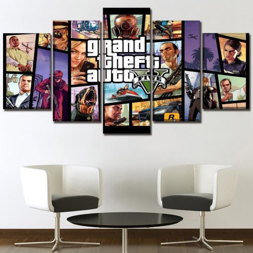 23452-NF Grand Theft Auto V Character Posters 3 Gaming - 5 Panel Canvas Art Wall Decor
