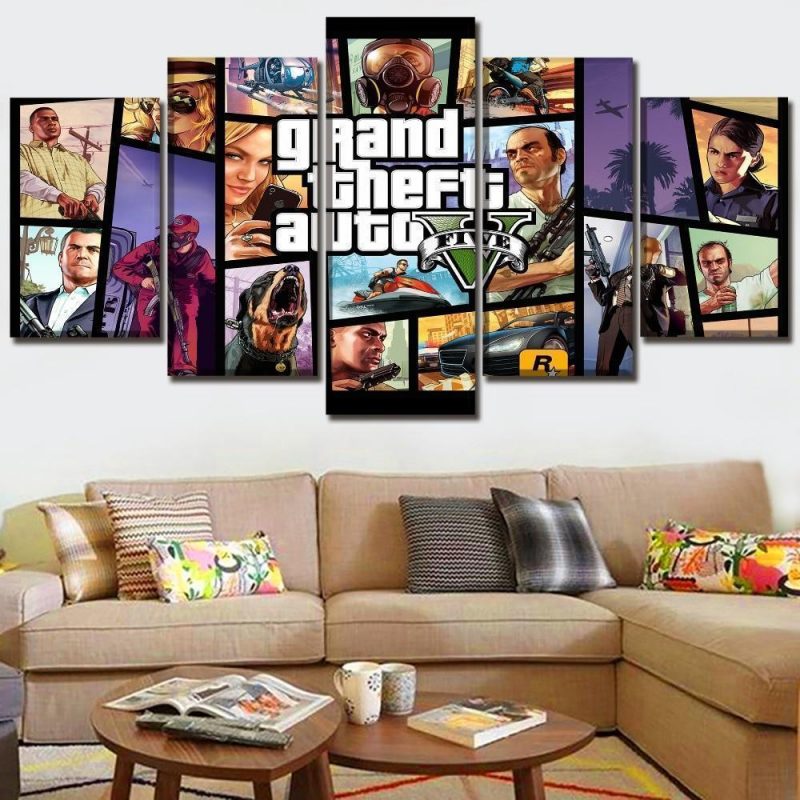 Grand Theft Auto V Character Posters 3 Gaming – 5 Panel Canvas Art Wall ...