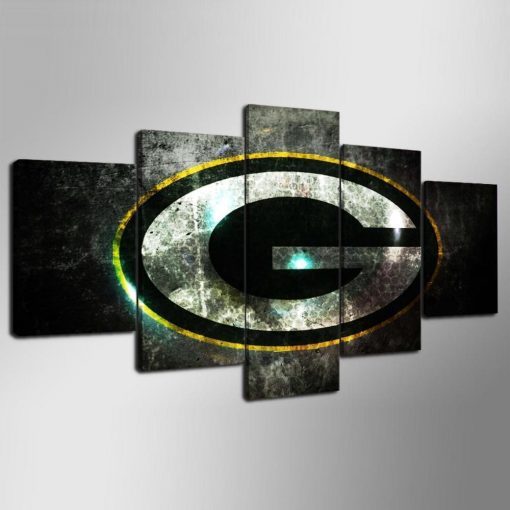 22977-NF Green Bay Packers Logo Poster 2 Football - 5 Panel Canvas Art Wall Decor