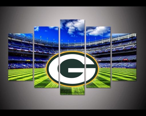 23438-NF Green Bay Packers Stadium Logo Football - 5 Panel Canvas Art Wall Decor