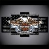 22322-NF Harley-Davidson Eagle Black And White Car & Motor - 5 Panel Canvas Art Wall Decor