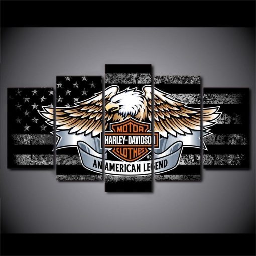 22322-NF Harley-Davidson Eagle Black And White Car & Motor - 5 Panel Canvas Art Wall Decor