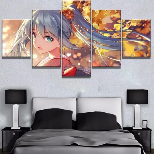 23447-NF Hatsune Miku Cute Girl Anime - 5 Panel Canvas Art Wall Decor