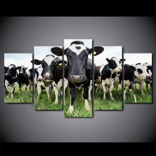 23444-NF Herd Of Cows Saying Hello Animal - 5 Panel Canvas Art Wall Decor