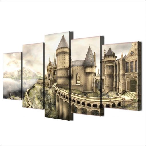 22739-NF Hogwarts Castle School Of Witchcraft And Wizardry Harry Potter - 5 Panel Canvas Art Wall Decor