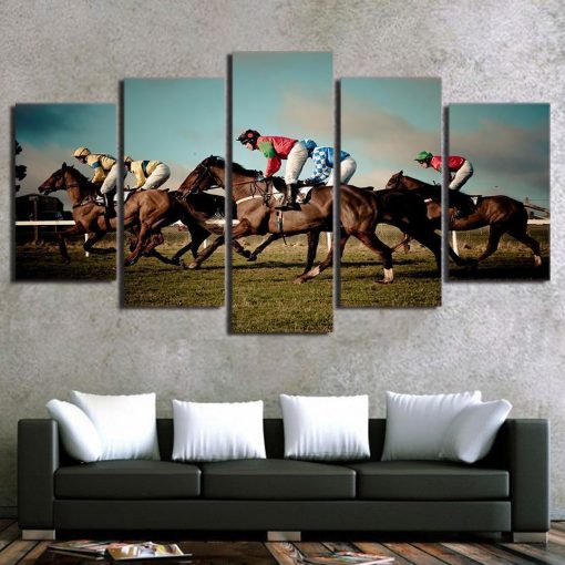 23436-NF Horse Racing Sport - 5 Panel Canvas Art Wall Decor