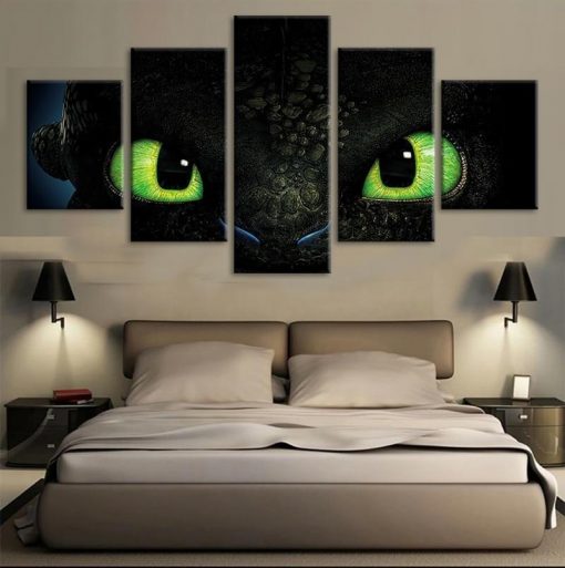 22734-NF How To Train Your Dragon Black Dragon Movie - 5 Panel Canvas Art Wall Decor