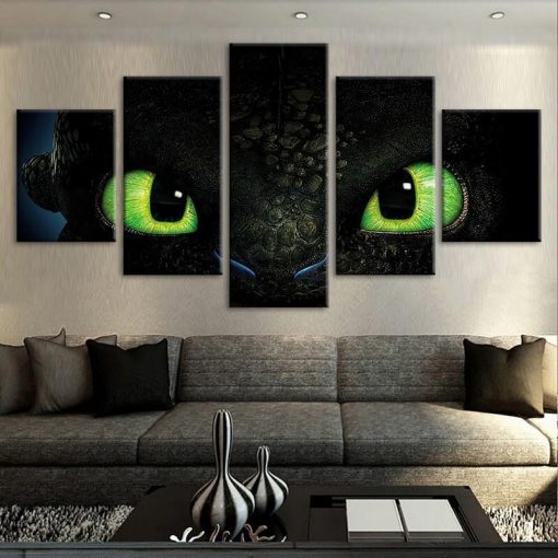22734-NF How To Train Your Dragon Black Dragon Movie - 5 Panel Canvas Art Wall Decor