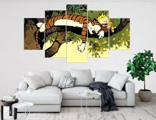 22309-NF Calvin And Hobbes Peaceful Sleep 3 Cartoon - 5 Panel Canvas Art Wall Decor