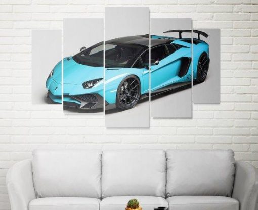 23104-NF Lamborghini Aventador Blue Car - 5 Panel Canvas Art Wall Decor