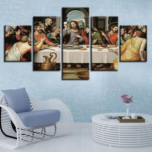 22974-NF Jesus The Last Supper 7 - 5 Panel Canvas Art Wall Decor