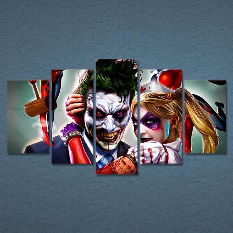 Joker Harley Quinn 5 Panel Canvas Art Wall Decor Canvas Storm 6622