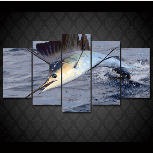 23425-NF Jumping Sailfish Fishing - 5 Panel Canvas Art Wall Decor