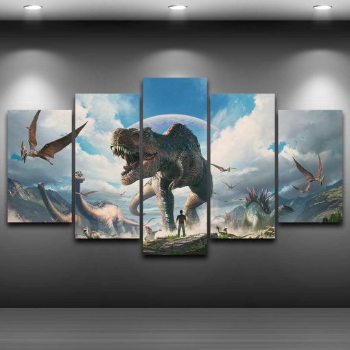 22497-NF Jurassic World Among Dinosaurs - 5 Panel Canvas Art Wall Decor