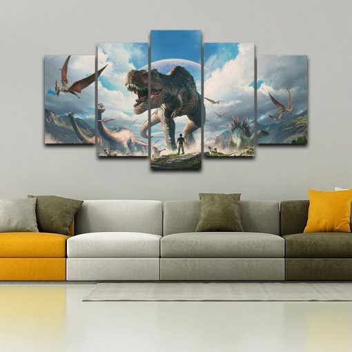 22497-NF Jurassic World Among Dinosaurs - 5 Panel Canvas Art Wall Decor