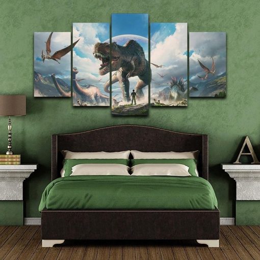 22497-NF Jurassic World Among Dinosaurs - 5 Panel Canvas Art Wall Decor