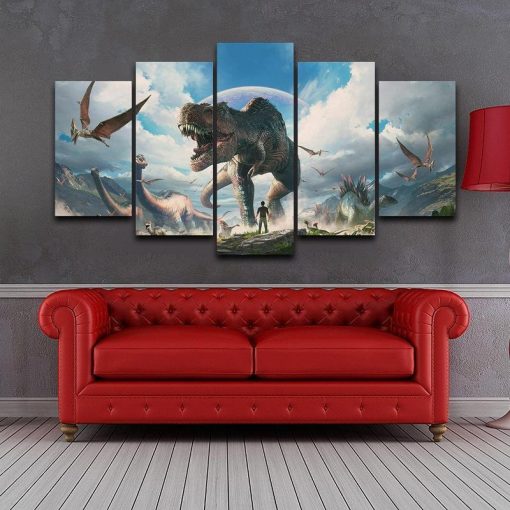 22497-NF Jurassic World Among Dinosaurs - 5 Panel Canvas Art Wall Decor