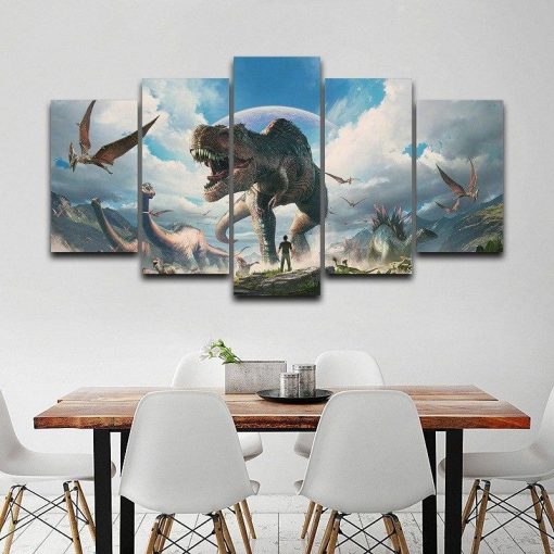 22497-NF Jurassic World Among Dinosaurs - 5 Panel Canvas Art Wall Decor