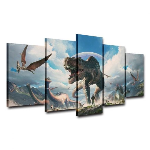 22497-NF Jurassic World Among Dinosaurs - 5 Panel Canvas Art Wall Decor