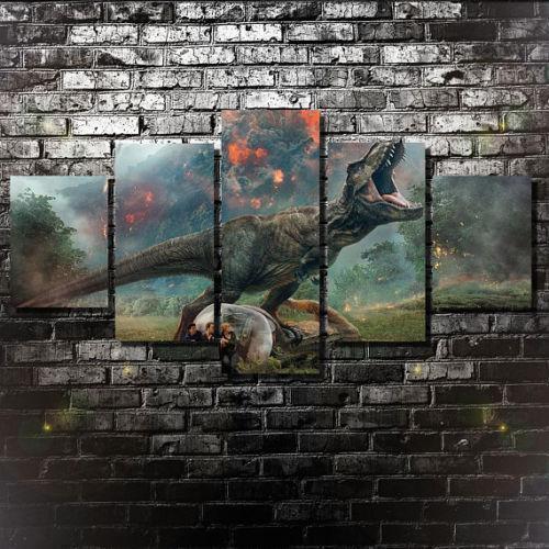 23421-NF Jurassic World Kingdom Fallen Dinosaur Movie - 5 Panel Canvas Art Wall Decor