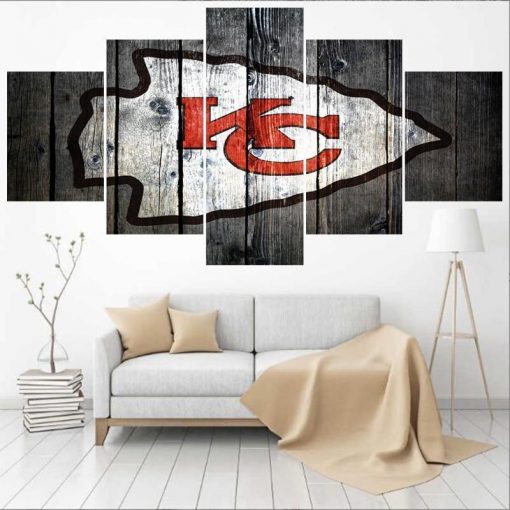 22301-NF Kansas City Chiefs Logo Poster 3 Football - 5 Panel Canvas Art Wall Decor