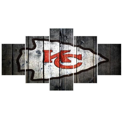 22301-NF Kansas City Chiefs Logo Poster 3 Football - 5 Panel Canvas Art Wall Decor